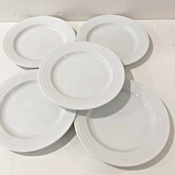 Create & Barrel SPAL Porcelain 5 Salad Plates White Ring Pattern Edge 8.25" - Picture 2 of 7